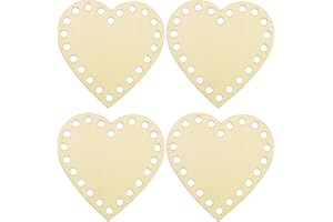 PATIKIL 4" x 4" Crochet Basket Bottom, 4Pcs Heart Shape Blank Crochet Knitting Wooden Base for DIY Craft Weaving Basket Making Supplies Home Decoration