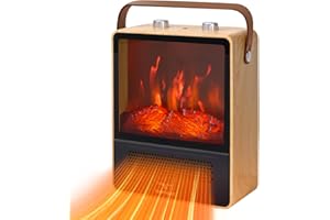 TEMPWARE Electric Fireplace Heater, 1500W Portable Space Heater, Fireplace with Realistic 3D Flame Effect and Overheating Safety Protection, Quiet and Safe for Indoor Use Office Bedroom, Oak