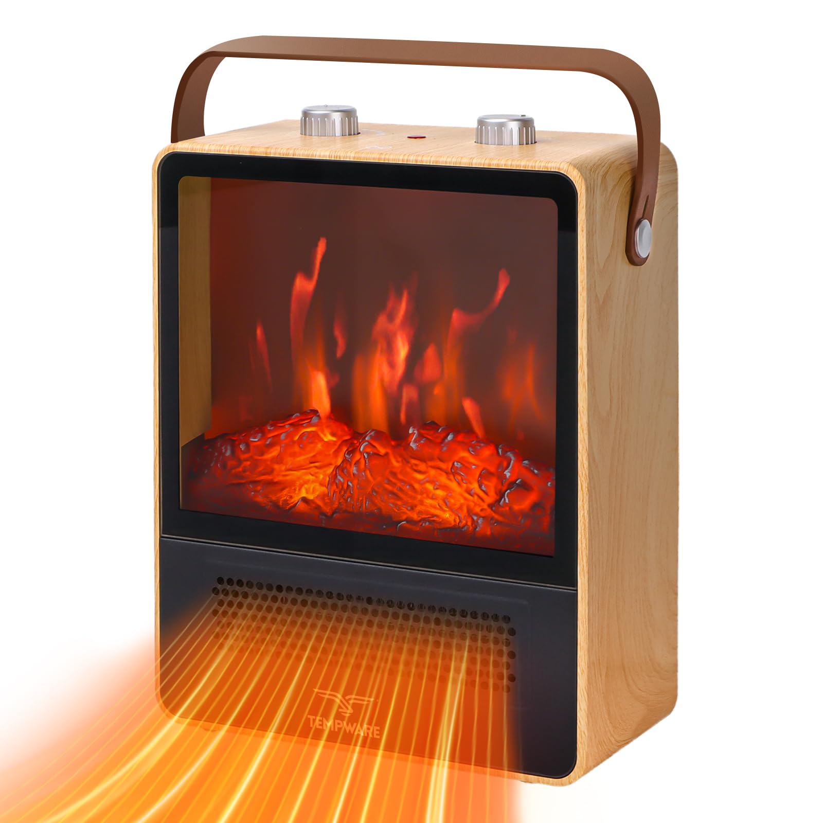Photo 1 of TEMPWARE Electric Fireplace Heater, 1500W Portable Space Heater, Fireplace with Realistic 3D Flame Effect and Overheating Safety Protection, Quiet and Safe for Indoor Use Office Bedroom, Oak