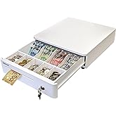 ASSUR Cash Drawer White Cash Register Drawer 13” -Stainless Steel with Adjustable 4 Bill/5 Coin Tray for Canadian Money Compa
