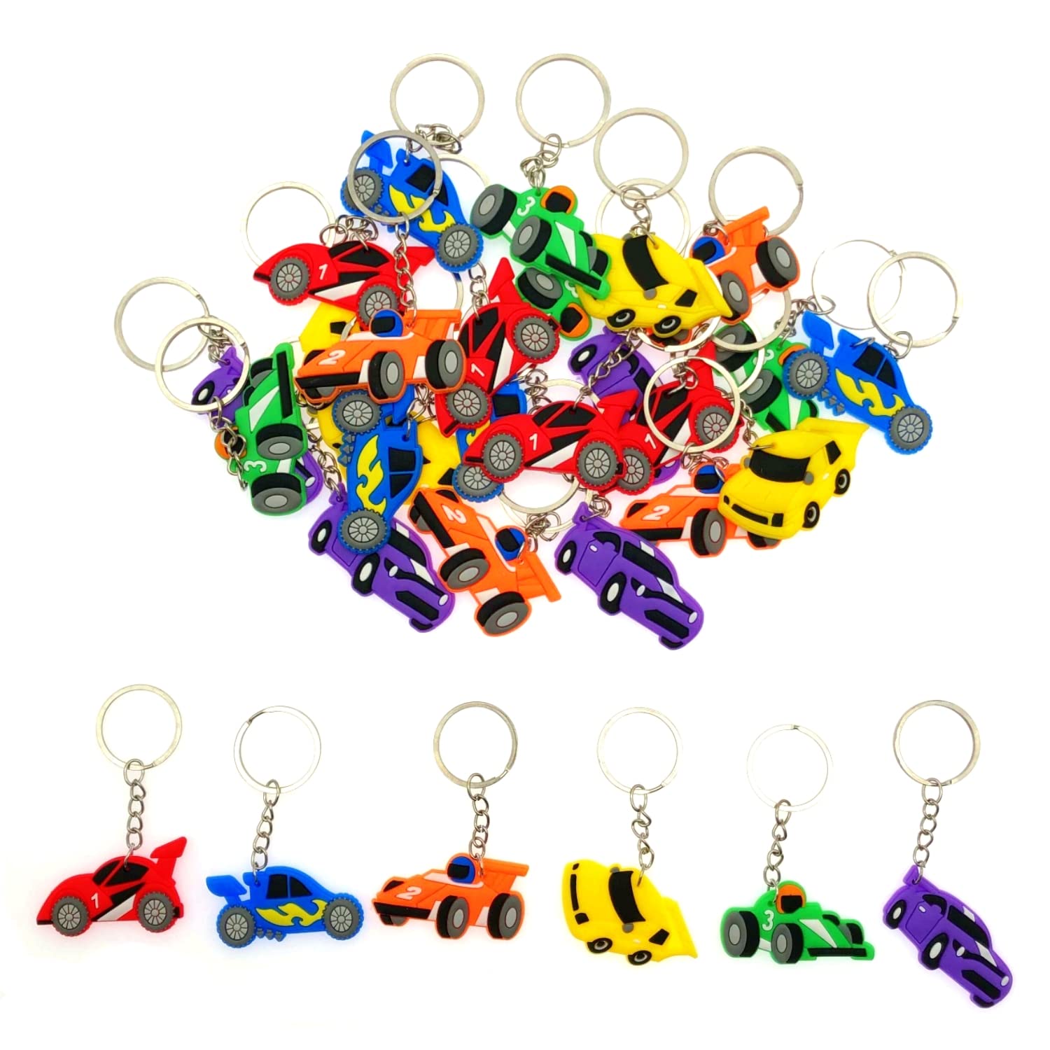 JZK 30 Pcs Car Keyring Set - Silicone Race Car Keychains for Children's Birthday Party Favours, Party Bag Fillers, Thankyou Gifts
