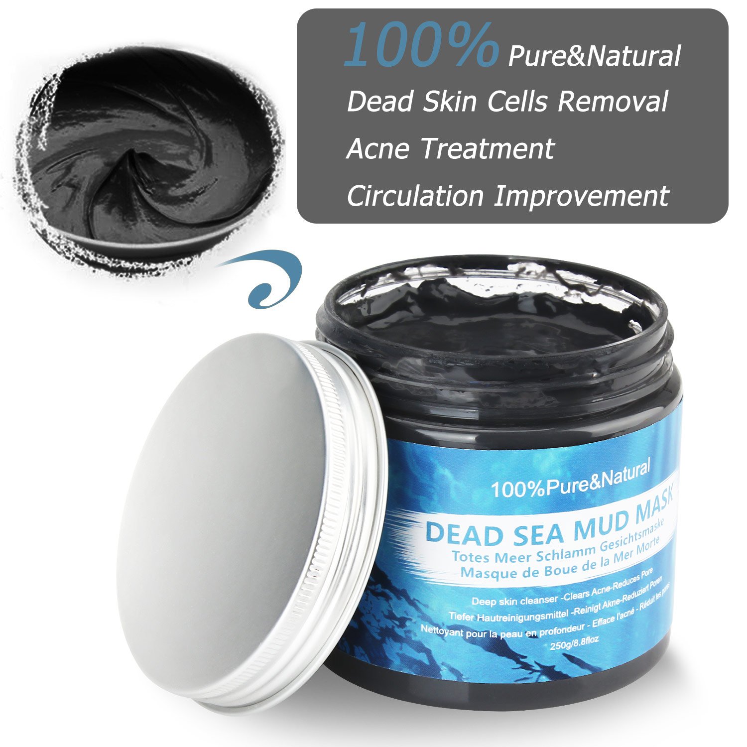 Wotek Mascarilla Facial de Barro de Mar Muerto, Mascarilla Hidratante Facial, Limpiadora Profunda - Elimina El Acné y Reduce Poro -100% Natural, Orgánica y Mineral