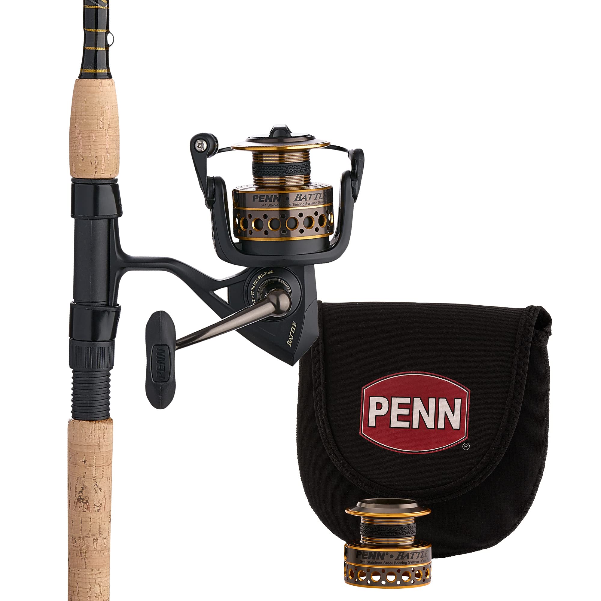 Photo 1 of **Parts Only** PENN Battle Spinning Reel and Fishing Rod Combo Kit with Spare Spool and Reel Cover, Black, 4000 - 7' - Medium - 1pc