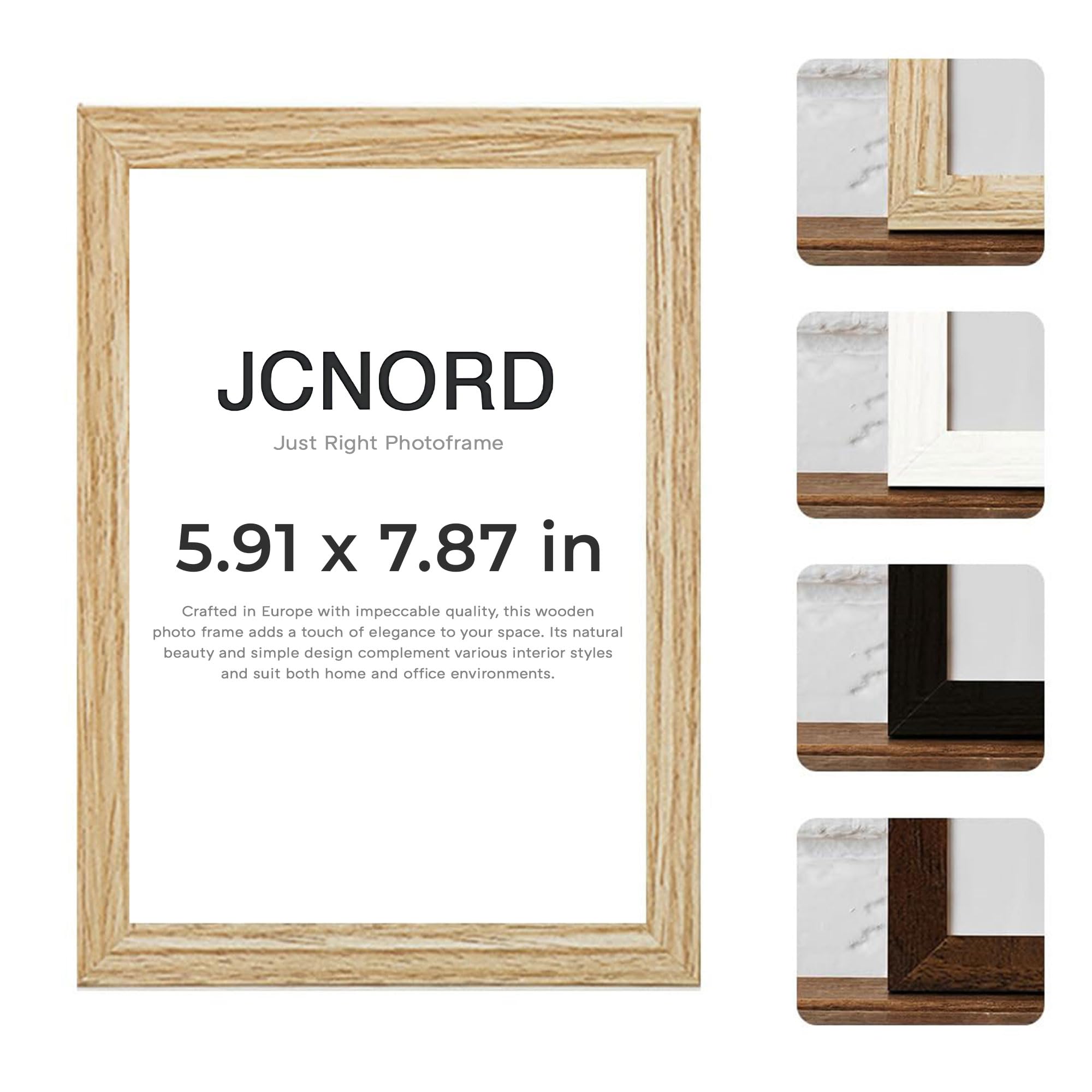 JCNORD MDF Oak Colored Wooden Picture Frame 6x8 inches (15x20 cm) with Shatterproof Acrylic Glass | Modern Photo Frame for Walls and Tables