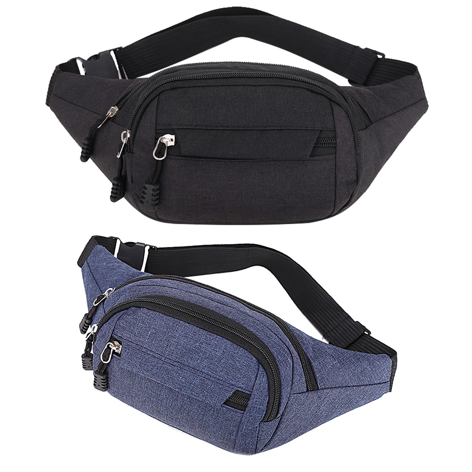 Scettar 2 Pack Bum Bag Bumbag for Men Women, Fashion Waist Bag Travel Fanny Waterproof 4 Zip Pockets Fanny Pack for Women Men Sports Travel Cycling