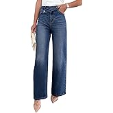 EVALESS Jeans for Women Trendy 2025 Overlap Waist Straight Wide Leg Stretchy Denim Pants