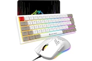 MAGIC-REFINER 60% Gaming Keyboard and Mouse Combo,PBT Dye Sublimation Keycap,Wired Ergonomic Mechanical Keyboard+RGB Lightweight Honeycomb Mouse,12000 DPI Optical Sensor for PC/Mac (White/Red Switch)