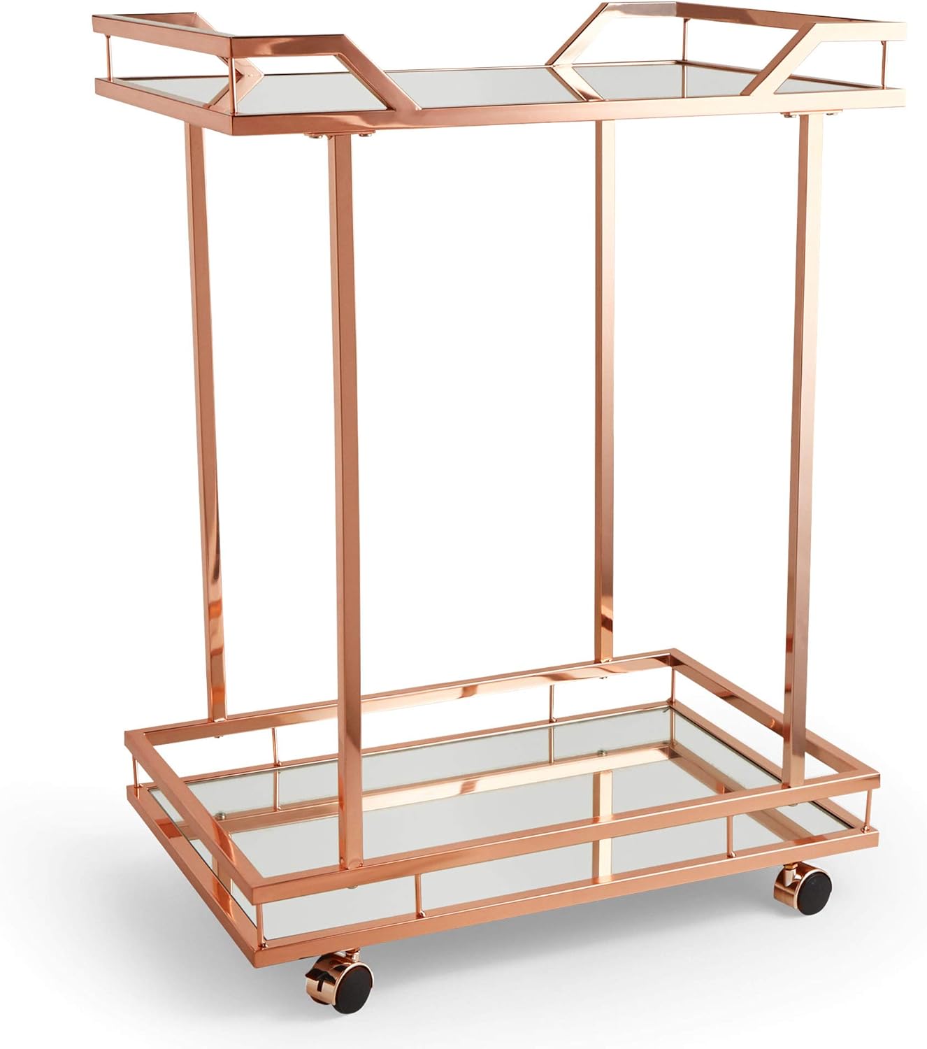 Beautify Copper Bar Trolley Mirrored Drinks Trolley 2 Tier Cart With Wheels Rose Gold Amazon Co Uk Kitchen Home