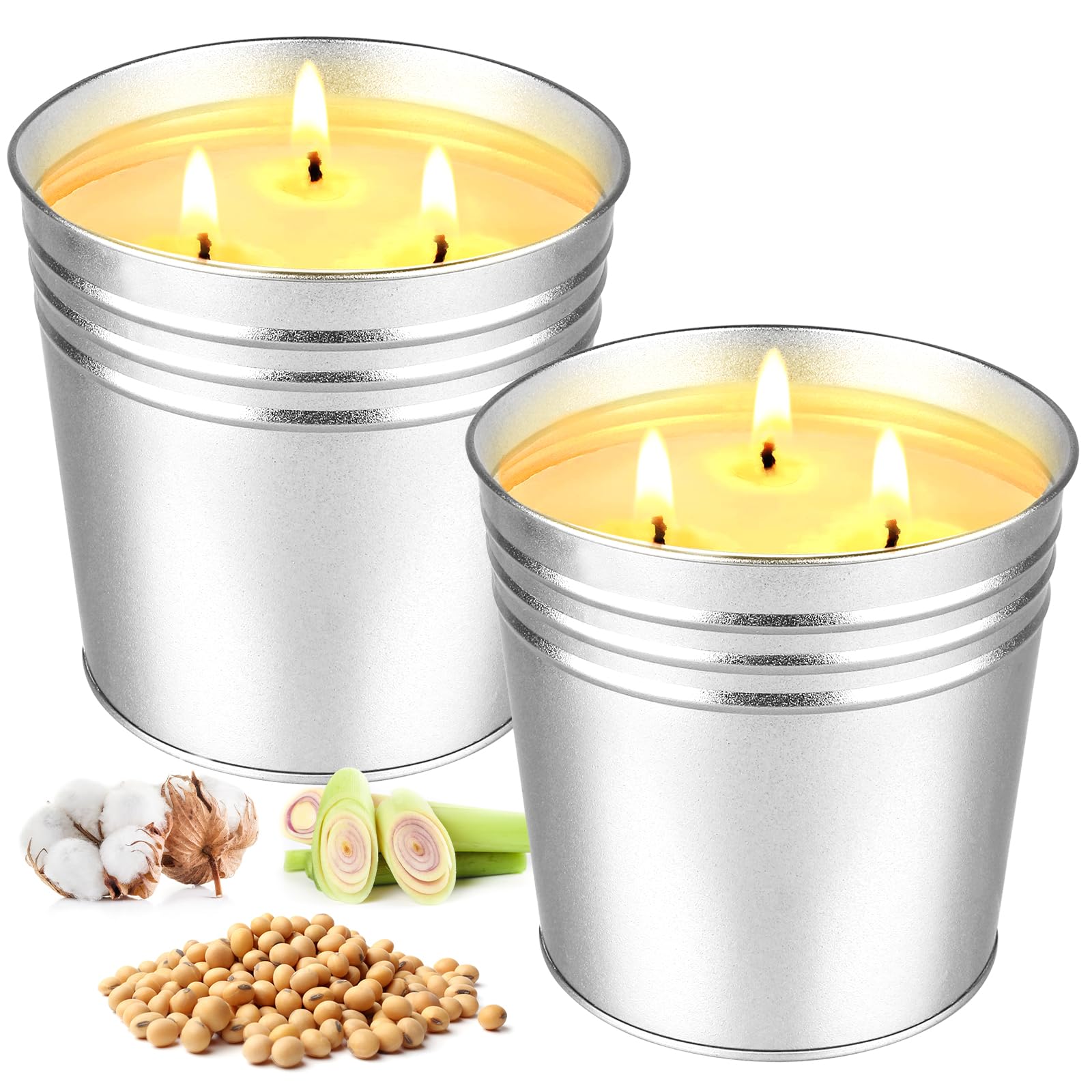 Photo 1 of 2 Pack Citronella Candles Large, 3 Wicks 34oz Citronella Candle Outdoor for Home Patio, 200h Long Lasting Summer Candle Bulk for Homen Scented Garden Balcony Camping BBQ