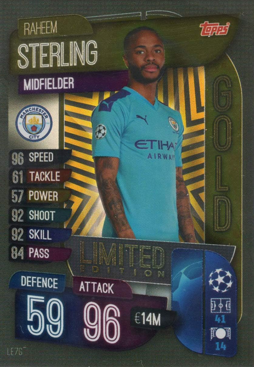 MATCH ATTAX 19/20 RAHEEM STERLING GOLD LIMITED EDITION TRADING CARD