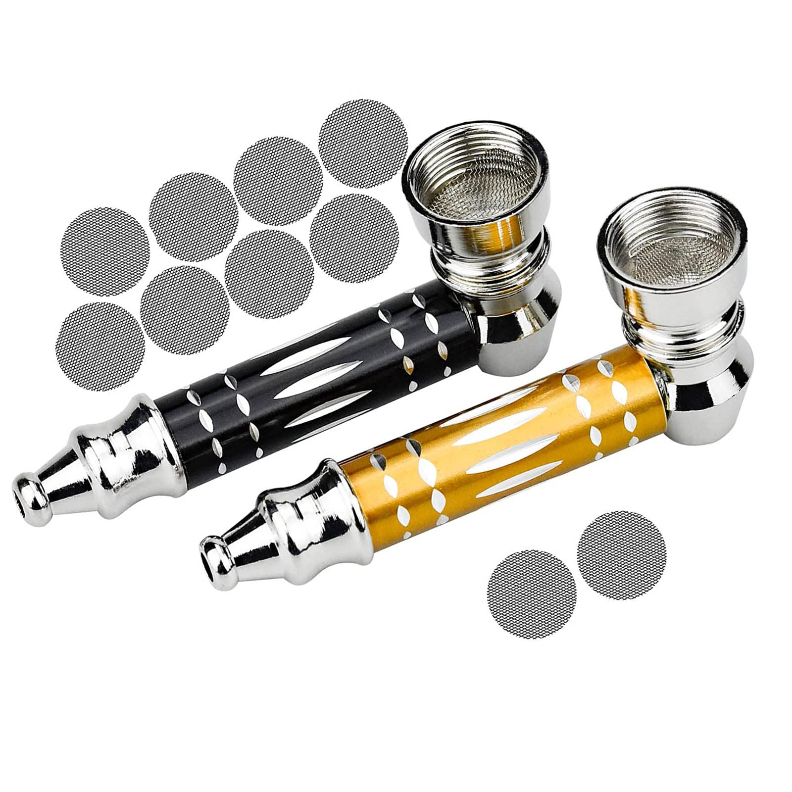 2 Pcs Meta Smoking Pipes,Portable Pocket Decor Tobacco Pipes Mini Pipe Holder Detachable Cigarette Pipes with 10 Screen Filters for Father HusHusband Boyfriend Gifts,Smoking Accessories