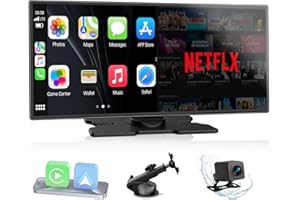 LAMTTO Upgraded 10.25'' Wireless Carplay Screen with Net-Flix YouTube Apps and Backup Camera Built-in Entertainment Video Box Navigation Voice Assistant for iOS 10+ Android 11+