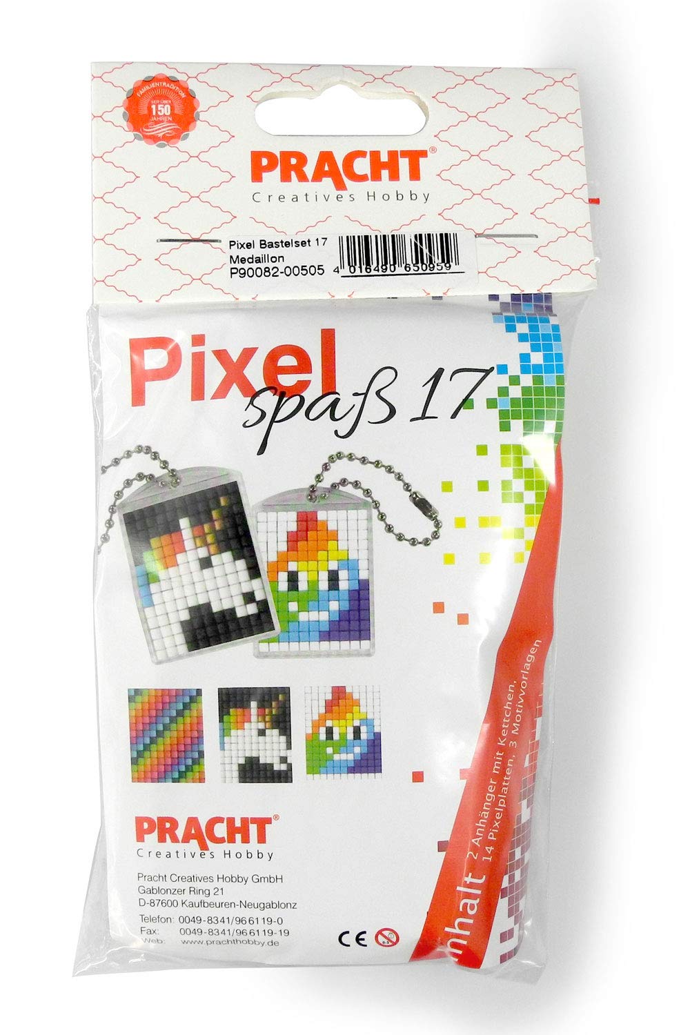 Pracht Creatives Hobby P90082-00505 Pixel Fun Craft Set 17, for 2 Lockets, Keyrings, for Children, Boys and Girls, as a Small Gift, Party Bag, for Children's Birthday Party, Colourful