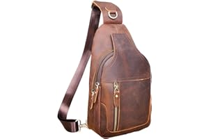 Le'aokuu Men Fashion Casual Tea Designer Travel Hiking Crossbody Chest Sling Bag Rig One Shoulder Strap Bag Men Leather 8015…