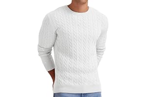 Askdeer Men's Pullover Sweater Crewneck Cable Knit Long Sleeve Sweater Classic Soft Knitted Sweaters with Ribbing Edge