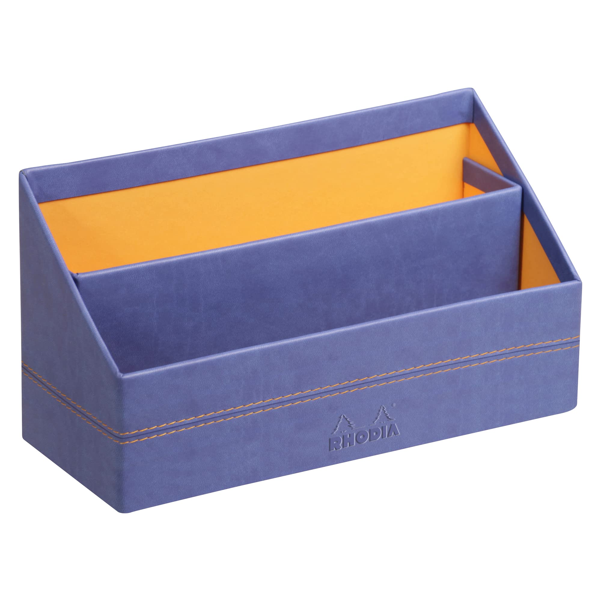 RHODIA 318848C - Saphir Mail Holder - 25x10x14 cm - Orange Saddle Stitching - Faux Leather Exterior - Rhodiarama Home Office Collection - Office Organization & Designer Storage