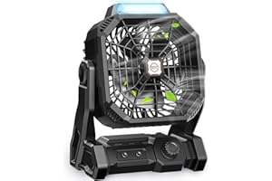 JINLICTE Camping Fan with LED Lantern, 20000mAh Rechargeable Battery Operated Portable Tent Fan with Dual Motor, Quiet and Strong Wind, Hang Hook, Perfect Outdoor USB Fan for Picnic, Barbecue, Fishing, Travel
