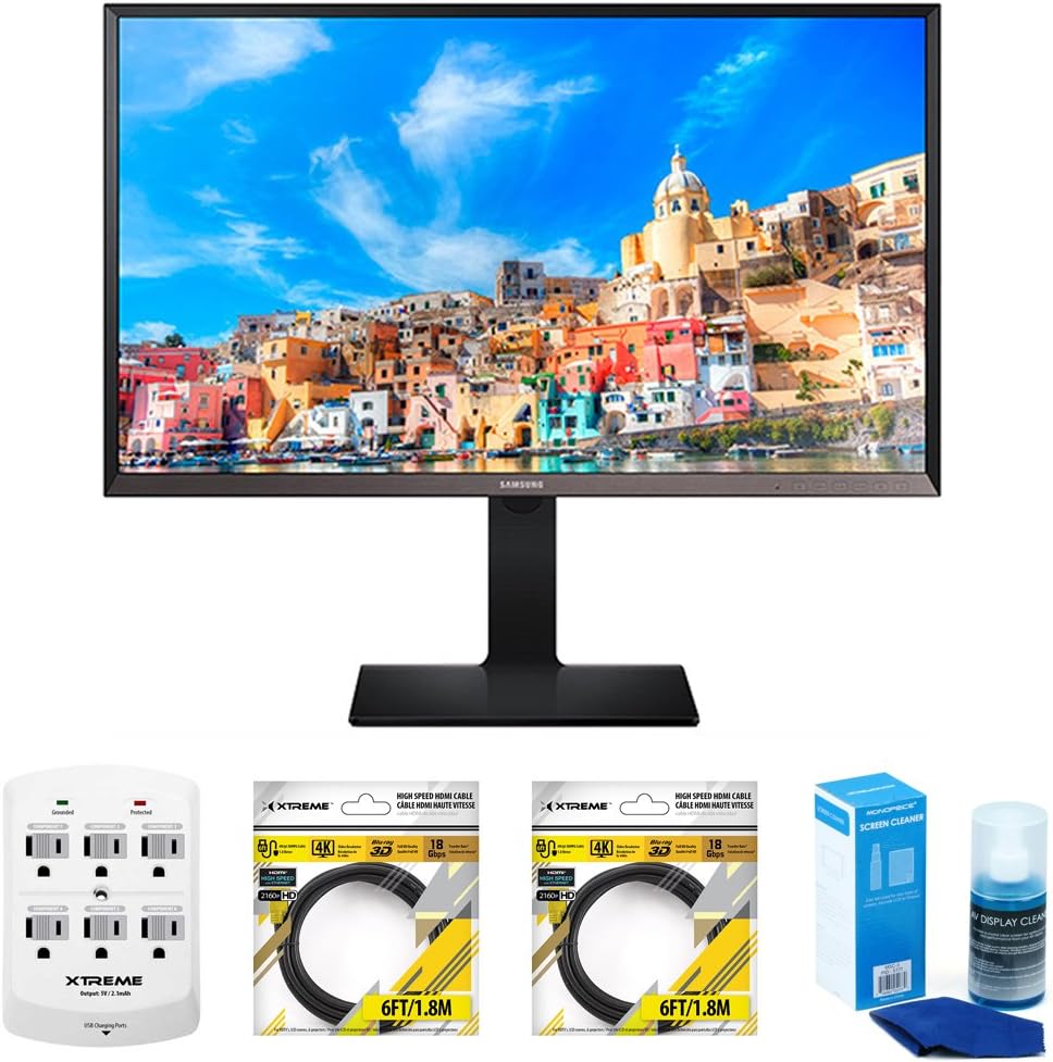 Samsung 32" WQHD LED Monitor (S32D850T) with Xtreme 6 Outlet Wall Tap w/ 2 USB Ports, 2x Xtreme 6 ft HDMI Cable & Xtreme Universal Screen Cleaner for LED TVs Large Bottle