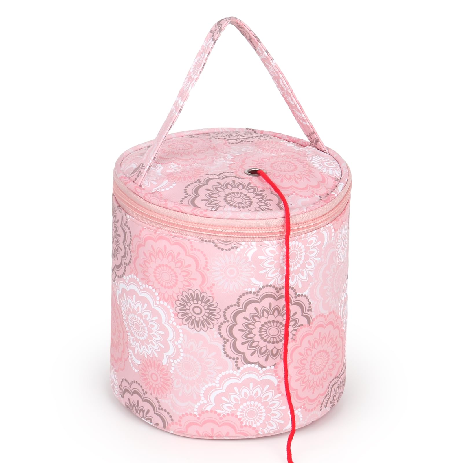 Aeelike Yarn Bag Small, Mini Crochet Bag Yarn Storage Bag for Small Projects On The Go, Wool Bag Yarn Holder for Knitting Crochet, Round Knitting Bag for Yarn Storage, Portable Crochet Travel Bag Pink