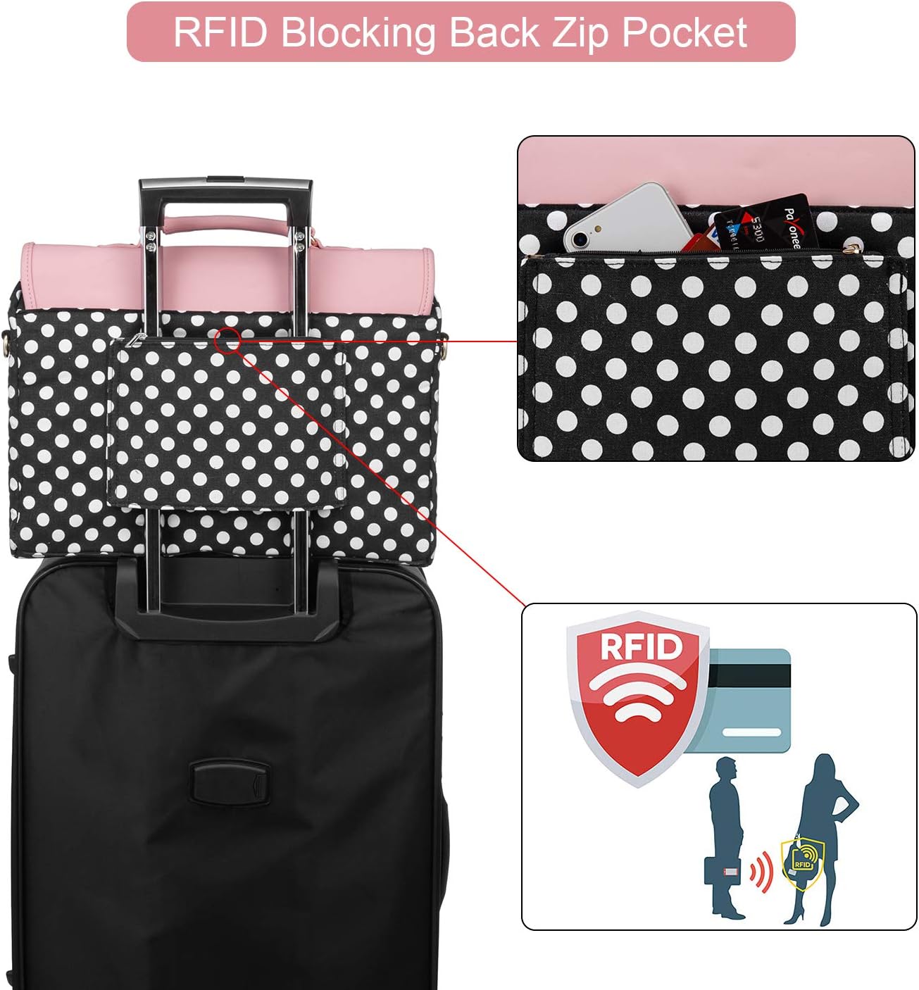 LOVEVOOK Computer Bags for Women, Laptop Bag 15.6 Inch, Laptop Case with Trolley Sleeve, Polka Dots Pink Messenger Bag, Super Cute Laptop Sleeve: Computers & Accessories