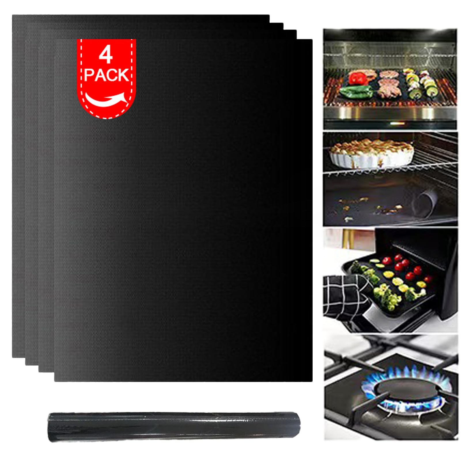 Lifhety Pack of 4 Heavy Duty Oven Liner 33x40cm, Teflon Oven Liners for Fan Assisted Ovens, Non Stick Oven Mats for Bottom of Oven, Baking Mats, Protective Oven, Reusable