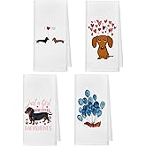 kunlisa Dachshund Gifts Kitchen Bathroom Towels Set of 4,Weiner Dog Gifts for Women Hand Towels for Bathroom,Weiner Dog Decor Decorative Hand Towels for Kitchen, 16x24 Inch