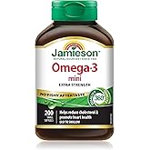 Jamieson Omega-3 Mini Softgels, No Fishy Aftertaste, Improves Heart Health, and Supports Brain Health. With 210 mg EPA and 14