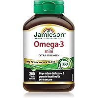 Jamieson Omega-3 Mini Softgels, No Fishy Aftertaste, Improves Heart Health, and Supports Brain Health. With 210 mg EPA and 14