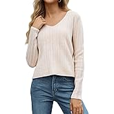 Simple&Opulence Women's Long Sleeve V-Neck Sweater Off-Shoulder Light Cropped Sweaters for Women Wool Sweater S-XL