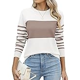 LOMON Womens Sweaters Long Sleeve Crew Neck Striped Color Block Sweaters Fall Fashion Knit Pullover Tops