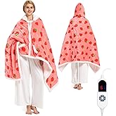Wearable Heated Blanket Hoodie for Women, Valentines Day Gifts for Her Wife Women, Electric Throw Blanket, Heated Shawl Wraps Poncho, Mothers Day Birthday Anniversary Day Gift, Strawberry Red