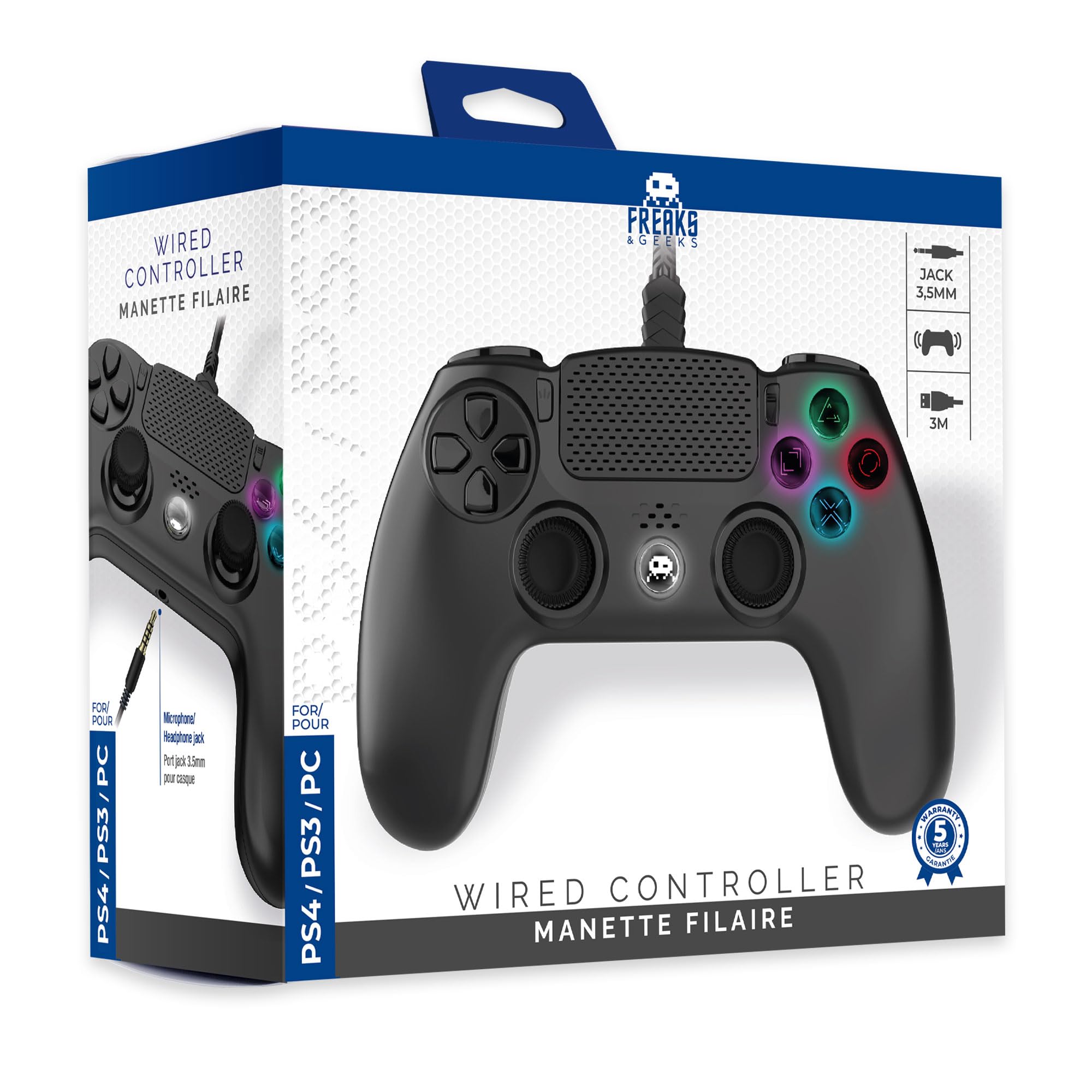 Freaks And Geeks - Wired Controller for PS4 with 3M Cable - Black