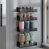 4 Pack Strong Magnetic Stanley Cup Holder for Fridge(Fits 8-12),Heavy Duty Magnetic Water Bottle and Tumbler Organizer for Stanley 30 40 Oz ,Multipurpose Magnetic Shelf for Refrigerator(Matte Black)