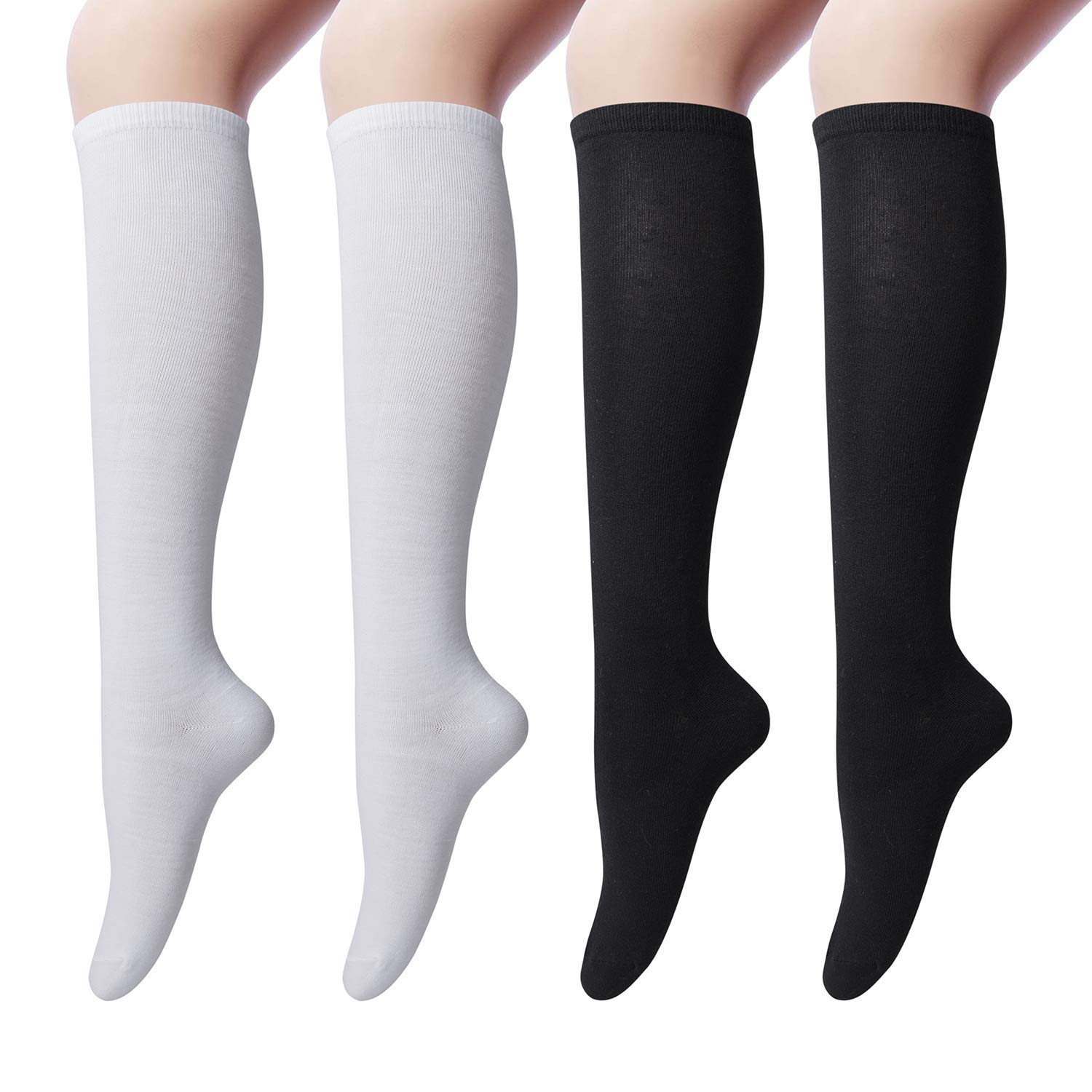 Chalier Cozy 4 Pairs Women's Cotton Knee High Socks Casual Thigh High Socks Knit Over the Knee Long Sock Black Sock