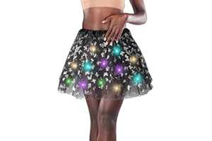 DOMKIER Women's LED Tutu Skirt Light Up Tutus Sparkle Skirts Layered Tulle Ballet Dance Skirt for Halloween Party Carnival Costume