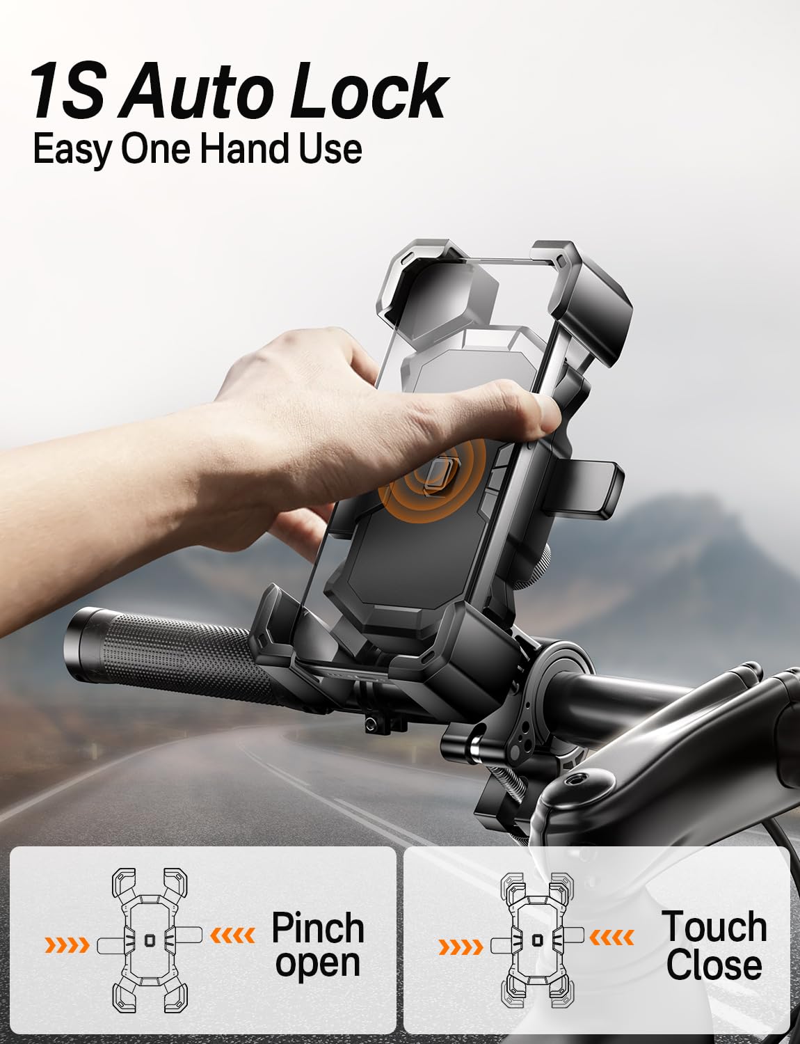 Delobon Bike Phone Holder Handlebar,Motorcycle Phone Mount,ATV Cell Phone Clamp,Scooter Phone Clip for iPhone 15 Pro Max14 13 12plus, Samsung S24Ultra S23 and More 4.7