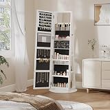 Dripex White Jewelry Organizer Mirror Wardrobe 360° Swivel Lockable 3 in 1 view 6