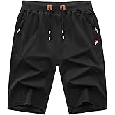 GEEK LIGHTING Mens Shorts Casual Cotton Drawstring Zipper Pockets Elastic Waist Lightweight Summer Athletic Beach Shorts