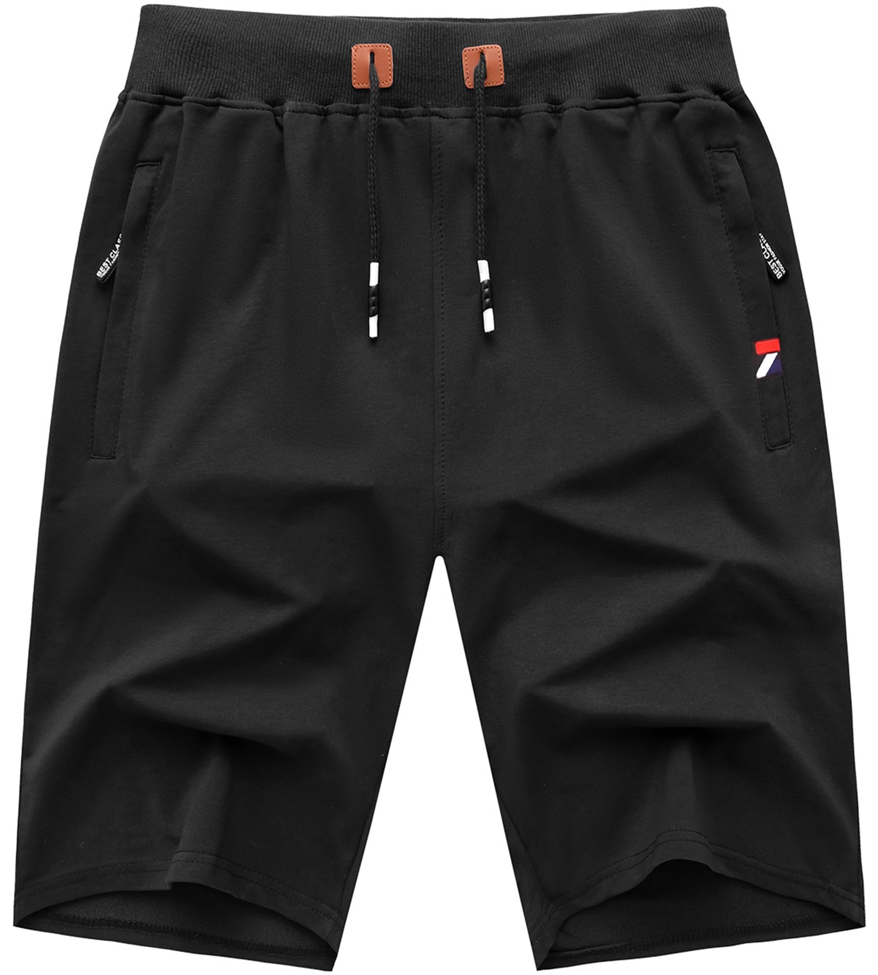 Photo 1 of GEEK LIGHTING Mens Shorts Casual Cotton Drawstring Zipper Pockets Elastic Waist Lightweight Summer Athletic Beach Shorts Black
