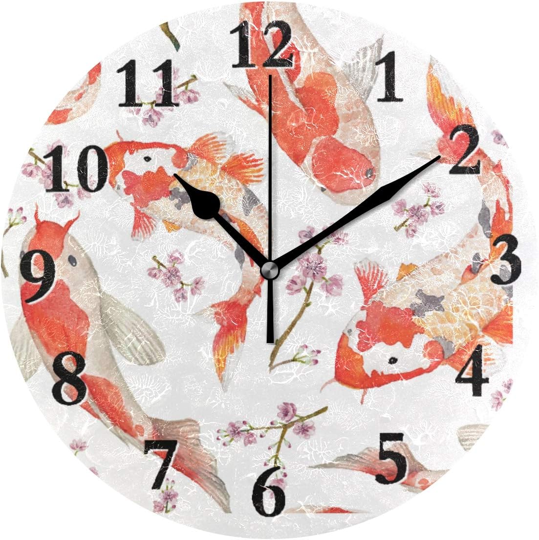 Bardic Reloj de pared de acuarela Koi Fish Cherry Blossom redondo