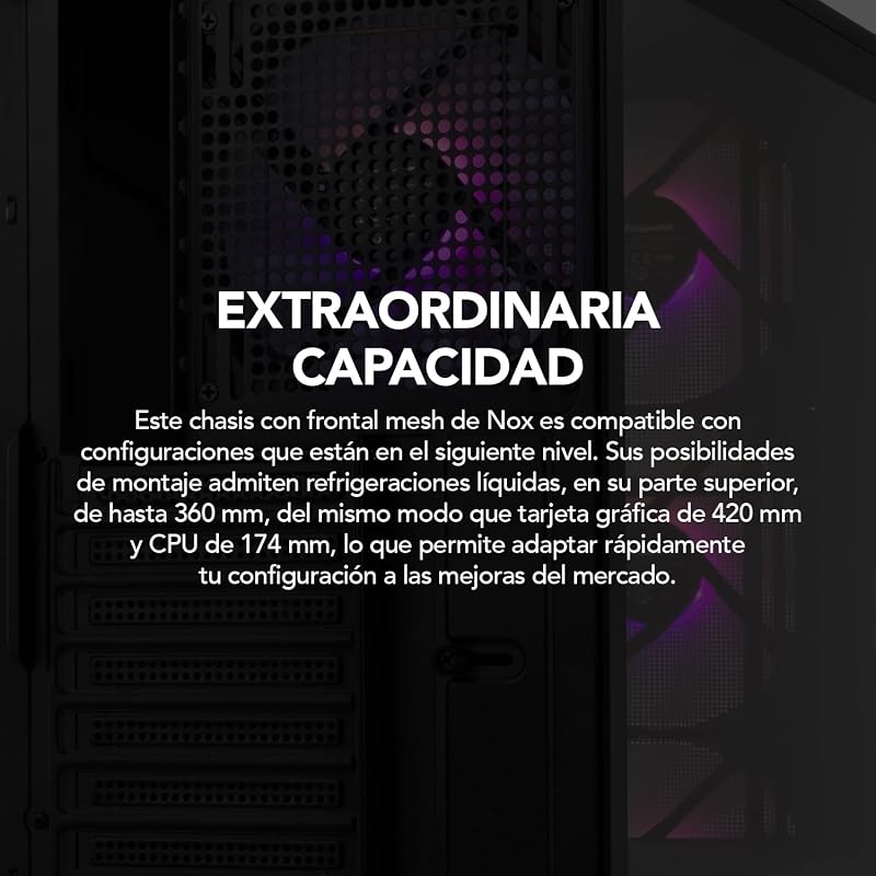Hummer AERO – Semitorre ATX | M-ATX | ITX Incluye 4 Ventiladores ARGB PWM 140mm, Frontal Mesh, Lateral Cristal Templado, USB-C y USB 3.0, Soporte GPU 420mm, Filtro Magnético, Negro