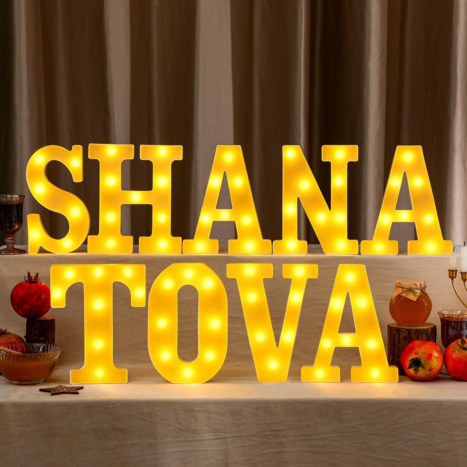 Photo 1 of Aurelema 9 Pcs Shana Tova Large LED Letter Signs Rosh Hashanah Decor LED Lights Battery Powered Shana Tova Party Table Decorations for Party Rosh Hashanah Tabletop Decorations