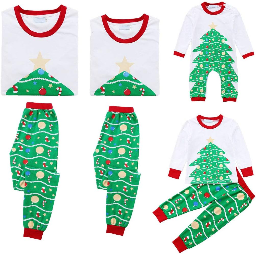 Family Matching Christmas Pajamas Set Xmas Tree Top and Pants for Women Men Kids Baby