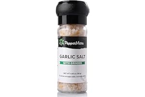 PepperMate Garlic Salt Seasoning With Grinder- Blend In Glass Grinder Container For Freshness- Gourmet Garlic Salt Spices For BBQ, Cooking, Grilling, Baking…