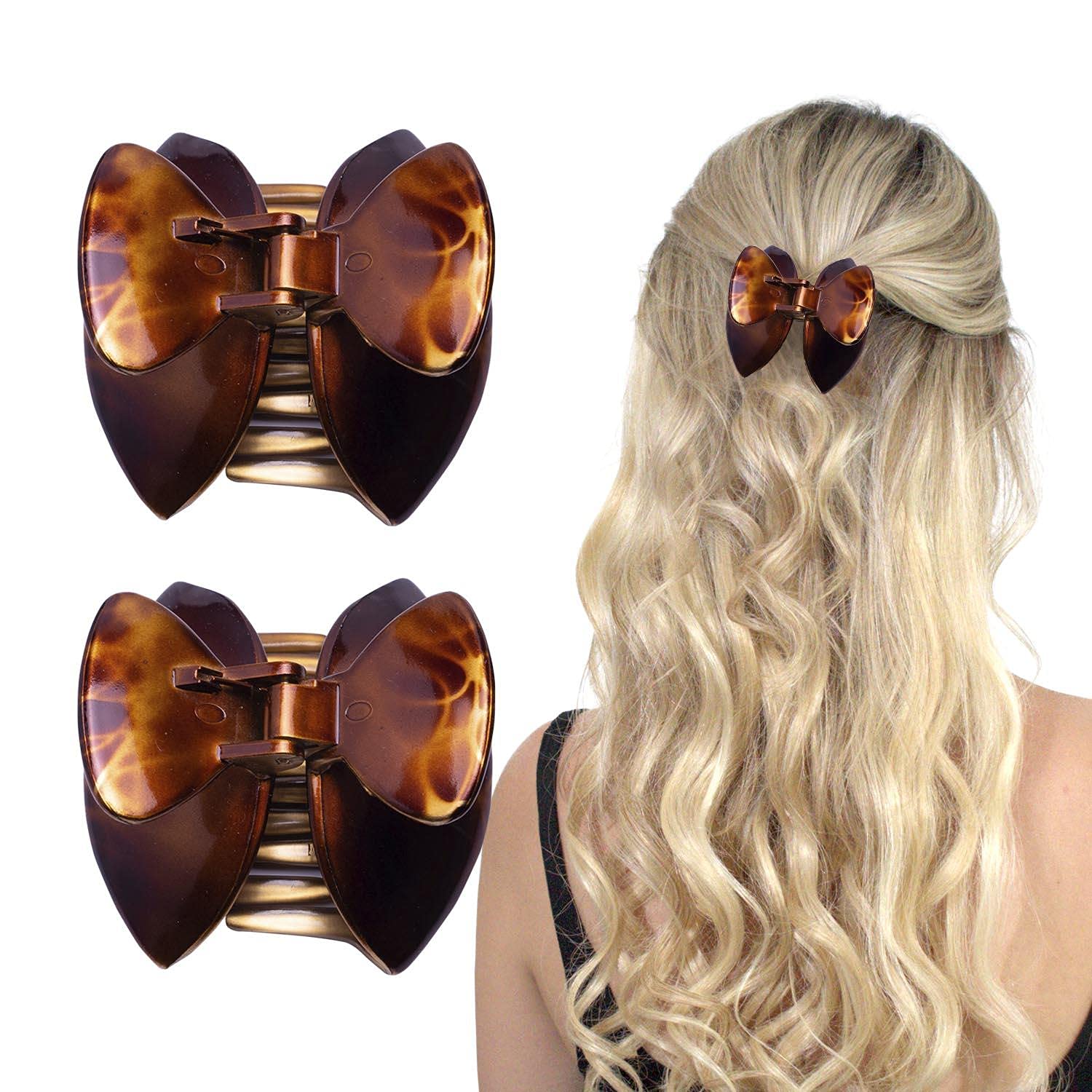 Basic Sense Butterfly French Hair Clamp Claw Clips Strong Hold Plastic grip for Women, A Set of 2pcs, 2 Brown Claws
