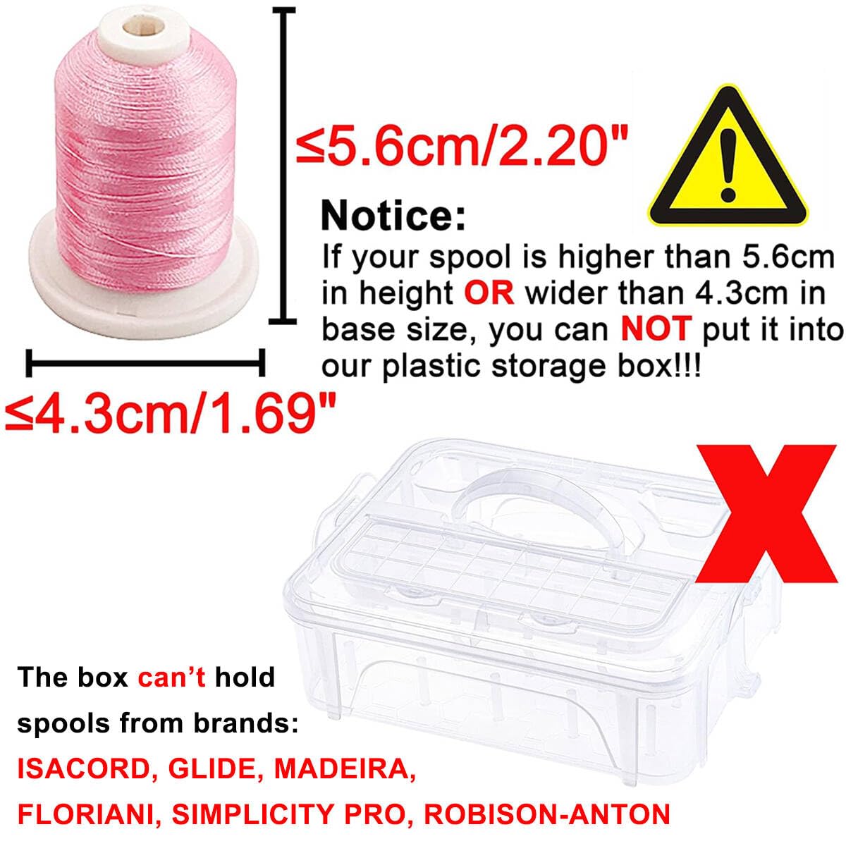 New brothread 3 Layers Stackable Clear Storage Box/Organizer for Holding 60 Spools Home Embroidery & Sewing Thread (Spool Size Requirement: Height≤2.2