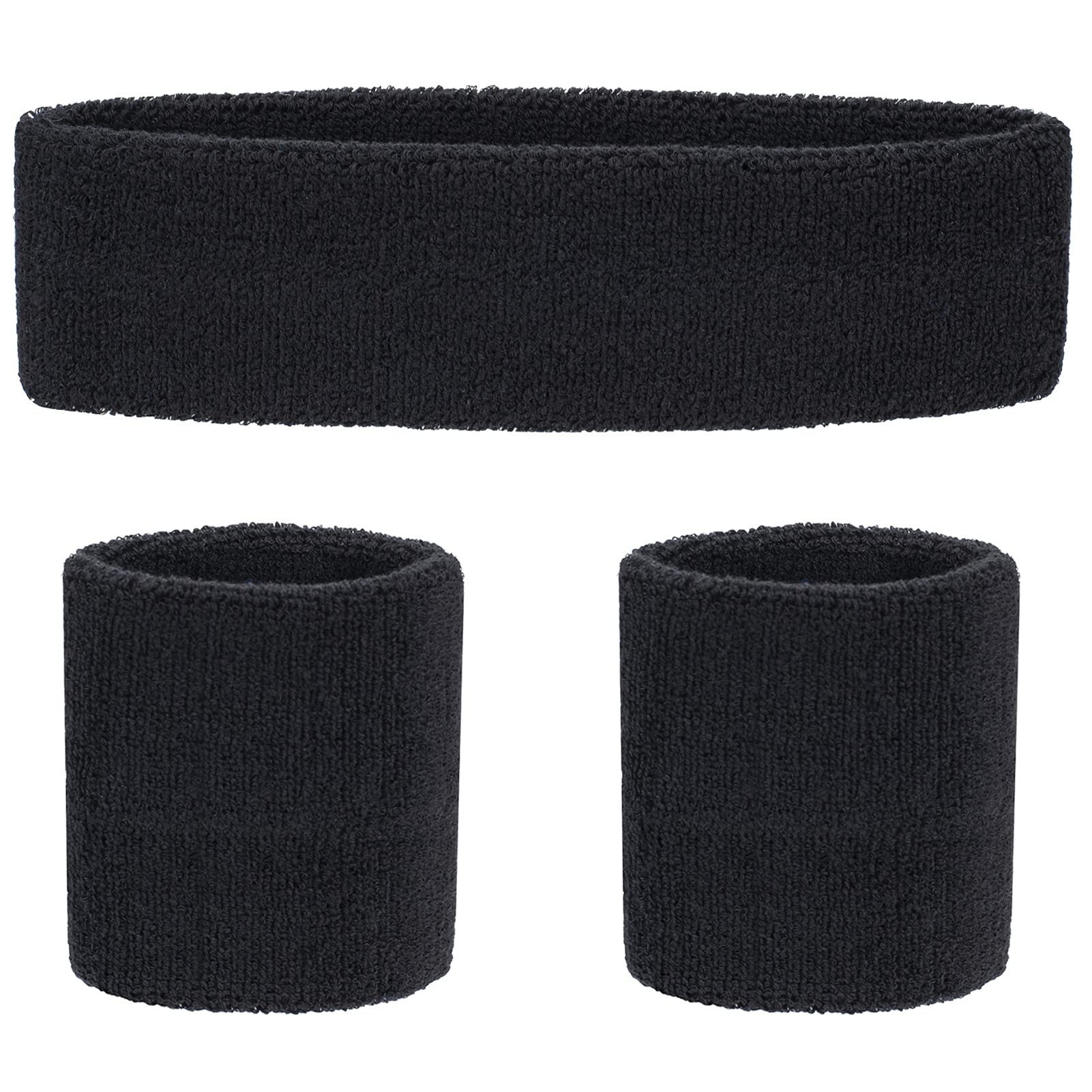 FACATH Sweatband Set Black Sports Headband Wristband Set Sweatbands Terry Cloth Wristband Athletic Exercise Basketball Wrist Band Headbands Moisture Wicking Sweat Absorbing Cotton Stripped Sweat Band — image 1