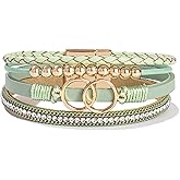 FANCY SHINY Boho Leather Wrap Bracelet Stackable Infinity Chunky Cuff Bracelets Western Hippie Outfits Jewelry Valentine Gifts for Women