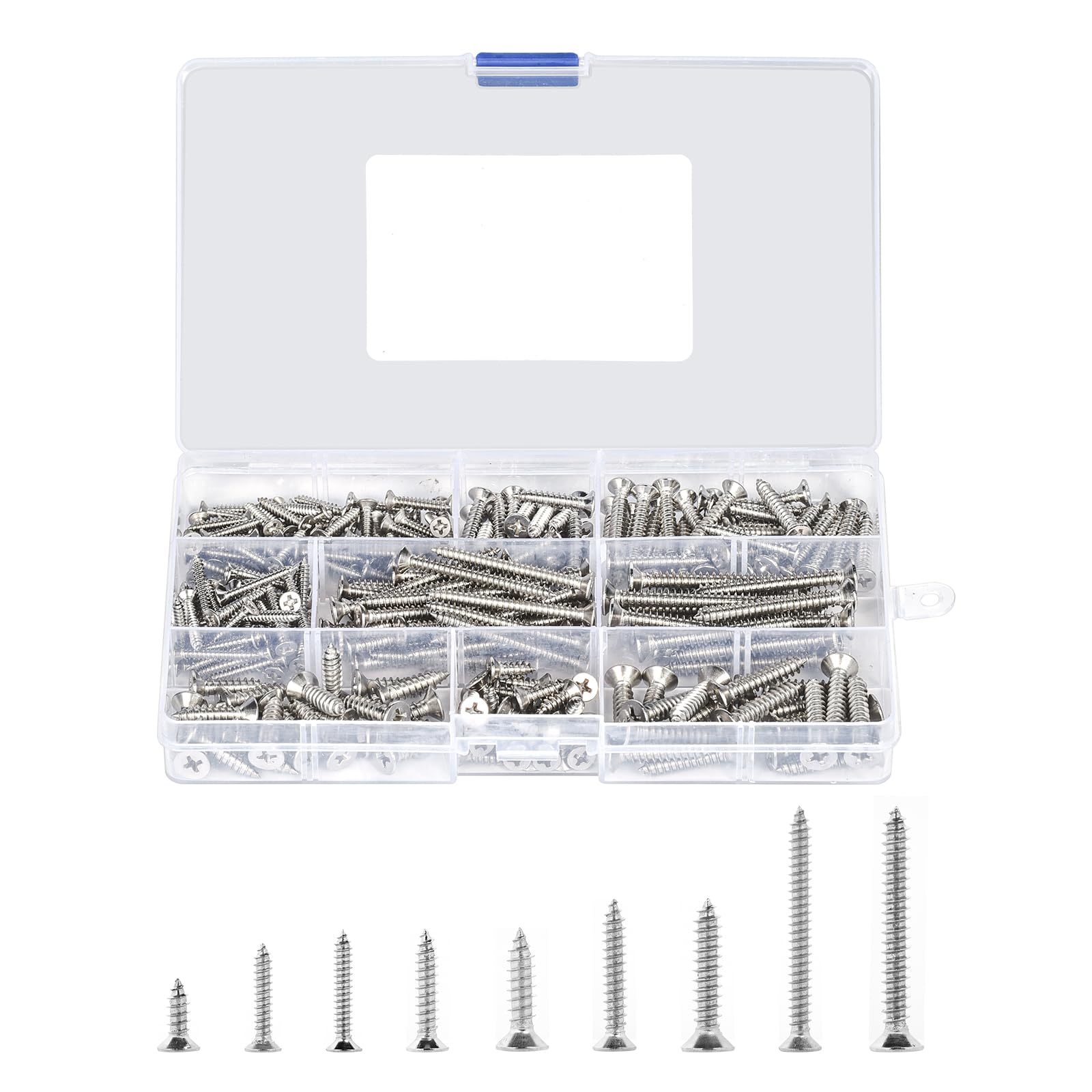 Assorted Stainless Steel Screws Set - 265PCS Flat Head M3/M4/M5 Self-Tapping Screws Kit with Storage Box for Furniture, Repair, Woodwork, DIY Indoor Outdoor