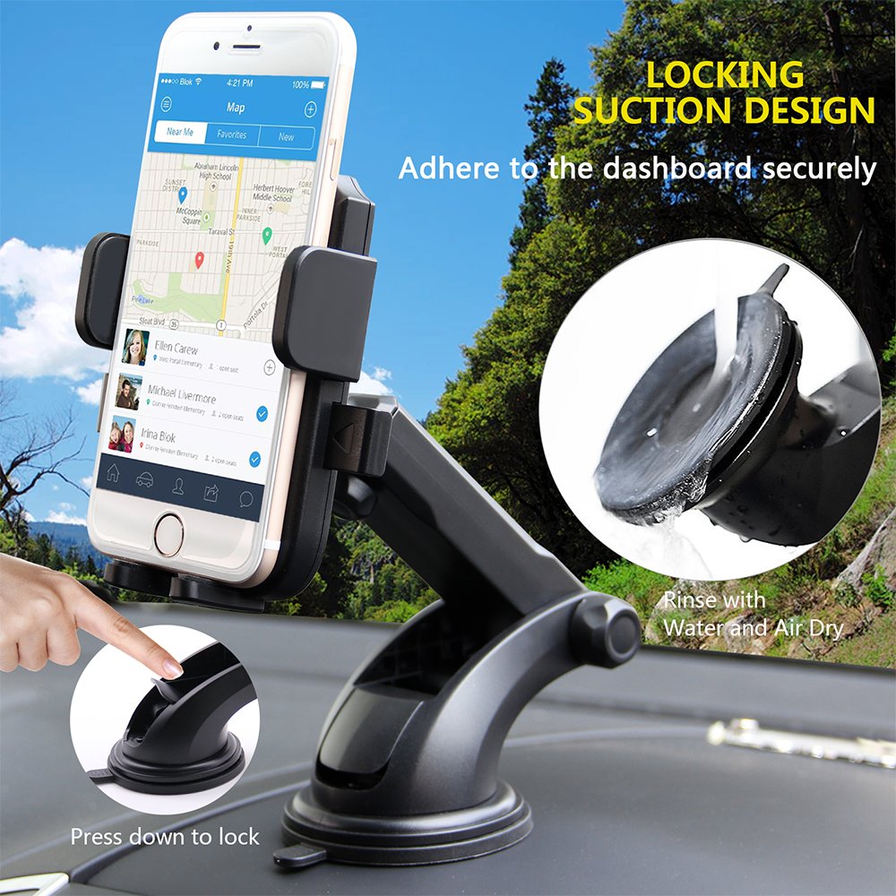 FYHD Car Phone Mount with Extendable Telescopic Arm, Universal Smartphone Car Holder for Car Windshield/Dashboard Compatible with iPhone X 8 8 Plus Samsung Galaxy LG Nexus Sony Nokia and More...